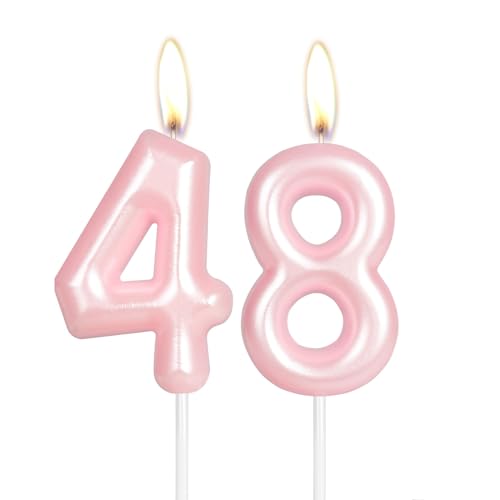 Consigue ahora Vela feliz cumpleaños número 48 color rosa con el número 48 decoración velas Regalos pastel cumpleaños velas para tartas para niñas y mujeres aniversario boda Ofertas 2025 | regaloscumple.com