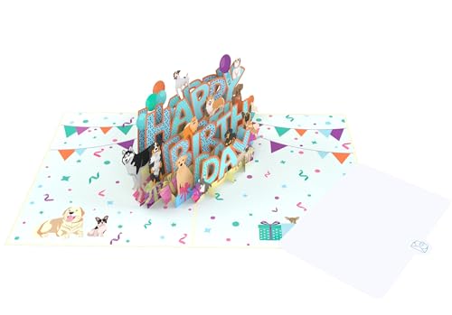 Top Precios MOKIO® Tarjeta   Cumpleaños Pop-Up – Happy Birthday Perros – Tarjeta   felicitación 3D para un cumpleaños  como vale o para regalos   dinero  Perro Tarjeta   regalo emergente con sobre