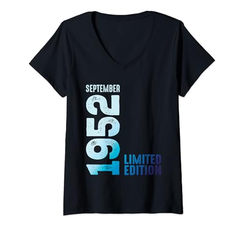 Consigue ahora Mujer Septiembre 1952 Año 1952 Retro 1952 Vintage Edición Limitada Promoción Camiseta Cuello V Rebajas 2024 | regaloscumple.com
