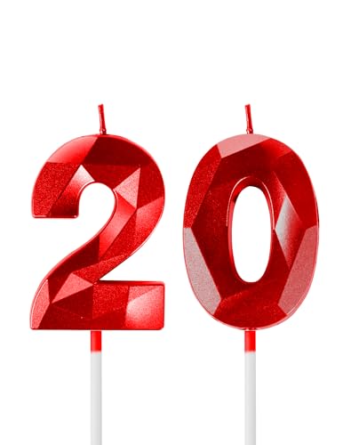 Consigue ahora 3D Velas 20 cumpleaños Número 2 y vela número 0 velas rojas vela feliz Regalos cumpleaños velas pasteles decoraciones para tartas fiestas cumpleaño bodas celebración Rebajas 2024 | regaloscumple.com