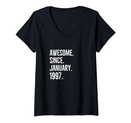 Comprar Mujer Impresionante desde enero Promoción 1997 aniversario fiesta cumpleaños Camiseta Cuello V Top Precio 2025 | regaloscumple.com