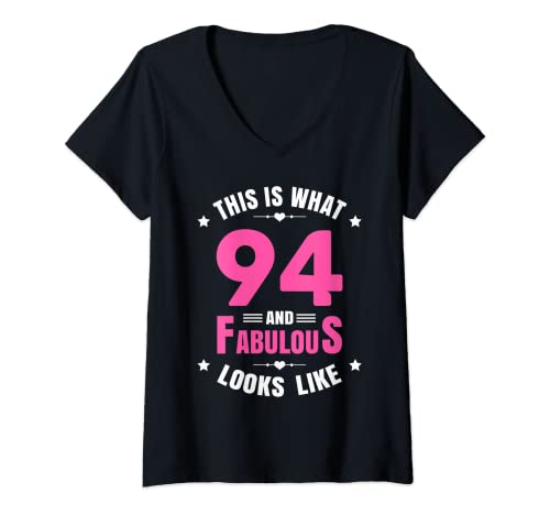 Consigue ahora Mujer 94 y fabuloso cumpleaños 94 años feliz cumpleaños 94 Promoción Camiseta Cuello V Ofertas 2025 | regaloscumple.com