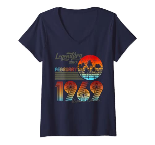 Comprar Mujer Cumpleaños Promoción legendario desde febrero 1969. Camiseta Cuello V Top Precio 2024 | regaloscumple.com
