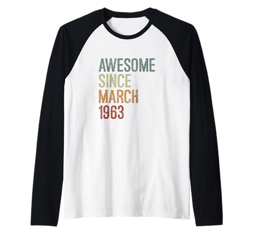 Comprar Impresionante desde marzo 1963 regalo cumpleaños divertido retro Camiseta Manga Regalos Raglan Rebajas 2024 | regaloscumple.com