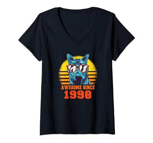Comprar Promoción Mujer Funny Awesome Since 1998 Vintage Cool Cat 25 cumpleaños Camiseta Cuello V Ofertas 2024 | regaloscumple.com