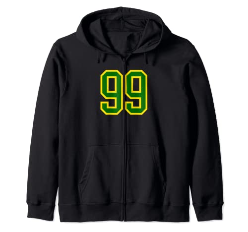 Consigue ahora Número camiseta Regalos #99 cumpleaños verde amarillo número deportivo 99 Sudadera con Capucha Ofertas 2025 | regaloscumple.com