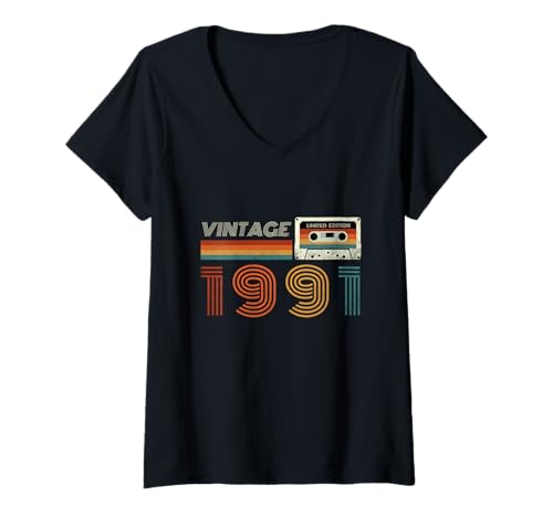 Comprar Mujer Vintage 1991 Edición Limitada Retro Casete Cinta Cumpleaños 33 Camiseta Cuello Promoción V Rebajas 2024 | regaloscumple.com