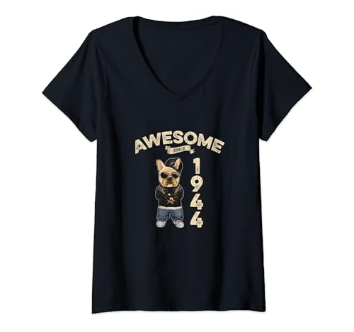 Comprar Mujer Cumpleaños impresionante since 1944 hombre mujer perros Camiseta Cuello BlackFriday V Top Precio 2024 | regaloscumple.com