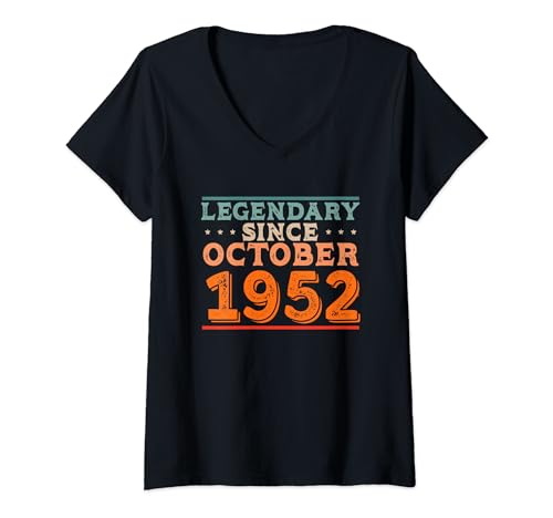 Consigue ahora Legendario desde octubre 1952 fiesta Regalos cumpleaños retro vintage Camiseta Cuello V Ofertas 2024 | regaloscumple.com