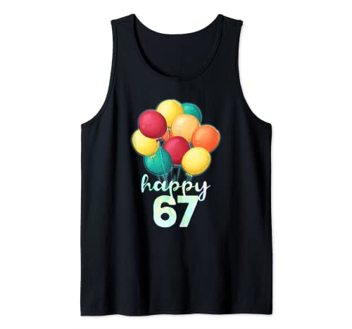 Consigue ahora Camisa 67 años con diseño globos coloridos para cumpleaños 67 años Camiseta sin Promoción Mangas Top Precio 2025 | regaloscumple.com