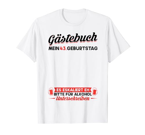 Consigue ahora Libro visitas con 43 cumpleaños para hombre y mujer 43 años Cumpleaños Camiseta Rebajas 2024 | regaloscumple.com