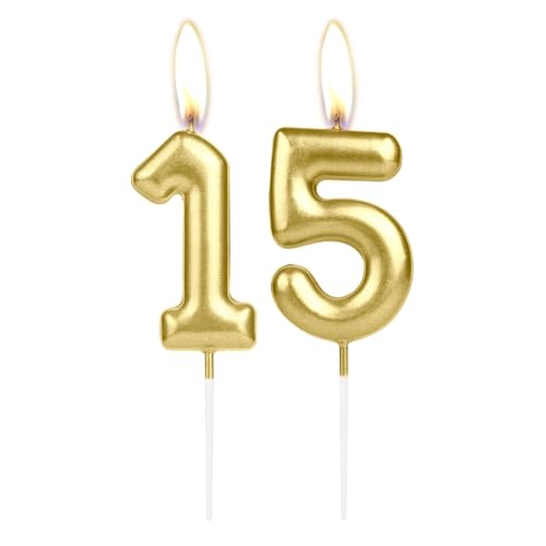 Consigue ahora Vela dorada brillante con el número 15 cumpleaños vela dorada para tarta Regalos cumpleaños número 15 decoración para tarta cumpleaños decoración aniversario boda Top Precio 2025 | regaloscumple.com