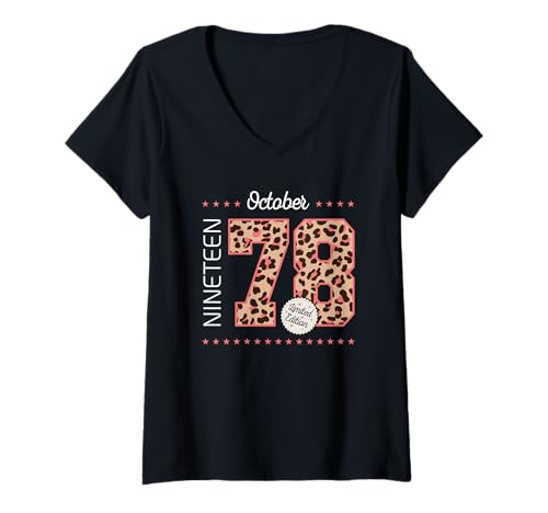 Consigue ahora Mujer 1978 Regalos Octubre Mes Año nacimiento Edición limitada Camiseta Cuello V Top Precio 2024 | regaloscumple.com