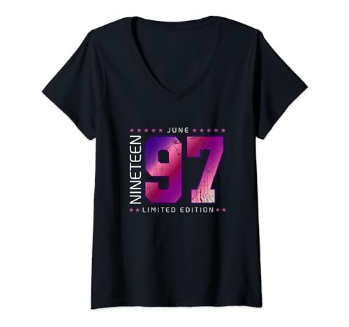 Consigue ahora Mujer 1997 junio Mes Año nacimiento Regalos Cumpleaños Camiseta Cuello V Rebajas 2024 | regaloscumple.com