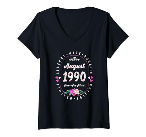 Comprar Cumpleaños Floral - Las Navidad Leyendas nacen en Agosto 1990 Camiseta Cuello V Top Precio 2024 | regaloscumple.com