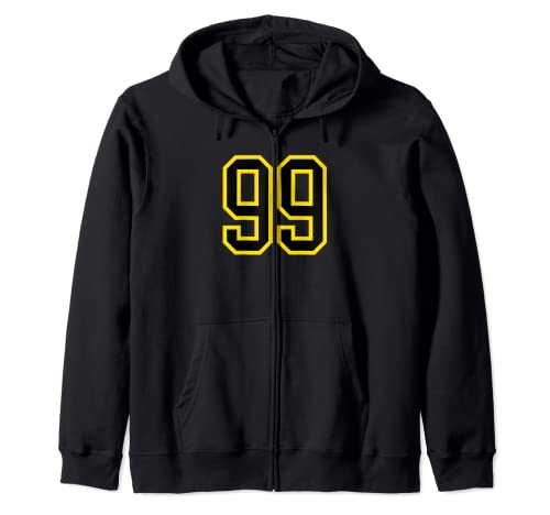 Comprar Número camiseta # 99 cumpleaños amarillo y negro número deportivo Cumpleaños 99 Sudadera con Capucha Rebajas 2025 | regaloscumple.com