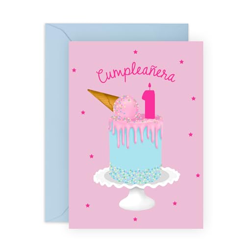 Comprar Navidad Central 23 Tarjeta De Felicitación De Primer Cumpleaños - Helado - Linda Tarjeta De Felicitación Para Niña - 1 Año - Viene Con Pegatinas Rebajas 2025 | regaloscumple.com