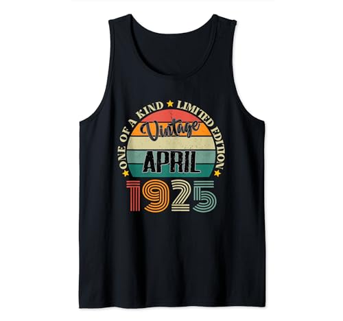 Comprar 99 Años Vintage Abril 1925 99 Cumpleaños Retro Camiseta Catálogo sin Mangas Rebajas 2023 | regaloscumple.com