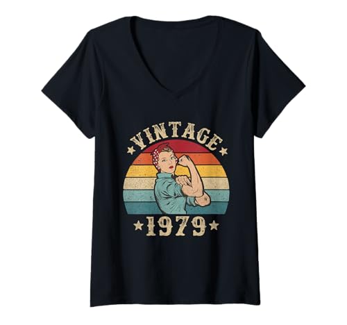 Consigue ahora Mujer Regalo Promoción 43º cumpleaños Señoras Año 1979 Mujeres 43 años Camiseta Cuello V Rebajas 2024 | regaloscumple.com