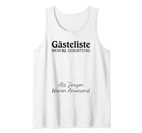 Consigue ahora Gästeliste Mein 92. Navidad Geburtstag Libro visitas Firma Camiseta sin Mangas Top Precio 2023 | regaloscumple.com