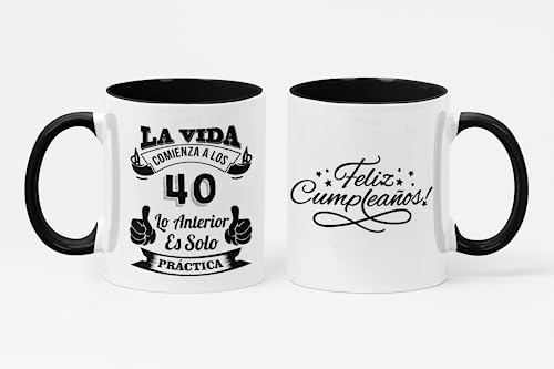 Comprar Taza ceramica Regalo cumpleaños Navidad La vida comienza a los 40 lo demas es solo practica (40) Ofertas 2024 | regaloscumple.com