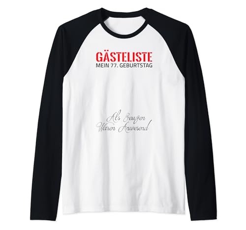 Comprar Gästeliste Mein 77. Geburtstag Libro visitas BlackFriday Firma Camiseta Manga Raglan Top Precio 2024 | regaloscumple.com