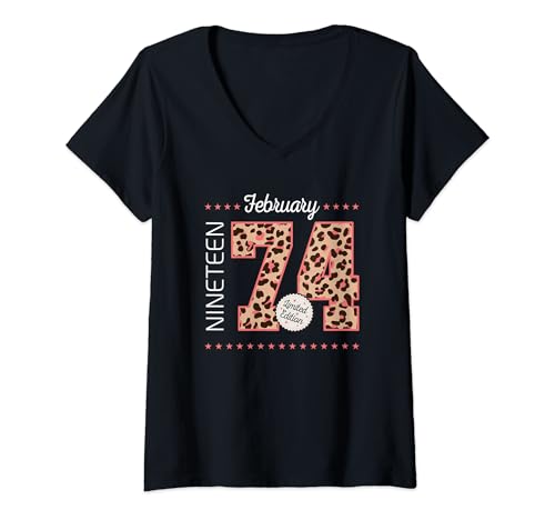 Comprar Mujer 1974 Febrero Mes Año BlackFriday nacimiento Edición limitada Camiseta Cuello V Rebajas 2024 | regaloscumple.com