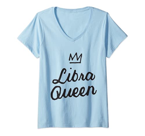 Consigue ahora Mujer Libra Queen - Regalos cumpleaños para mujer en septiembre Promoción o octubre Camiseta Cuello V Top Precio 2025 | regaloscumple.com