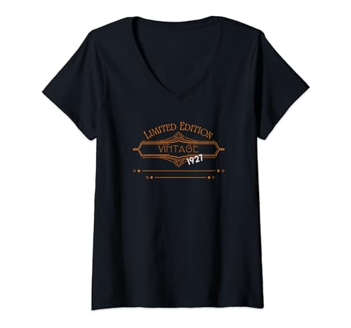 Consigue ahora Mujer 1927 CUMPLEAÑOS VINTAGE Ideas para regalar EDICIÓN LIMITADA DISEÑO ART DECO Camiseta Cuello V Ofertas 2024 | regaloscumple.com