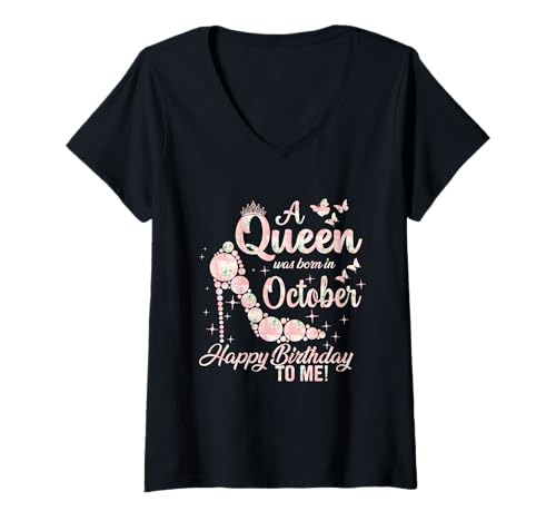 Comprar Mujer Una reina nació en Cumpleaños octubre Cumpleaños Cita Divertida Octubre Camiseta Cuello V Rebajas 2025 | regaloscumple.com