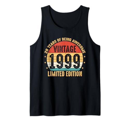 Consigue ahora Regalos 26 años Promoción Vintage 1999 Edición Limitada 26 Cumpleaños Camiseta sin Mangas Ofertas 2025 | regaloscumple.com