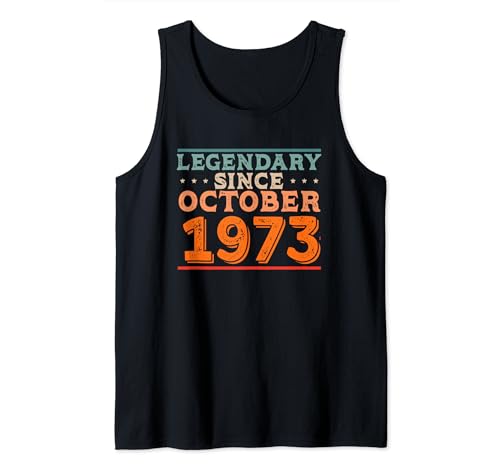 Consigue ahora Legendario desde octubre 1973 Retro Vintage Fiesta Cumpleaños Camiseta Cumpleaños sin Mangas Ofertas 2024 | regaloscumple.com