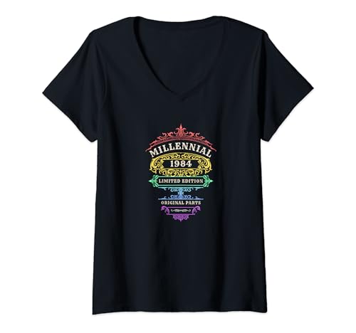 Comprar Mujer MILLENNIAL 1984 EDICIÓN LIMITADA ARCO Regalos IRIS PIEZAS ORIGINALES Camiseta Cuello V Rebajas 2024 | regaloscumple.com