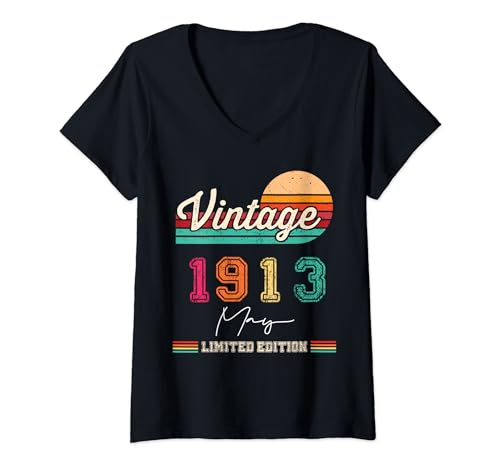 Comprar Mujer Promoción Nacido En Mayo 1913 Vintage Feliz Cumpleaños 111 Años Camiseta Cuello V Top Precio 2024 | regaloscumple.com
