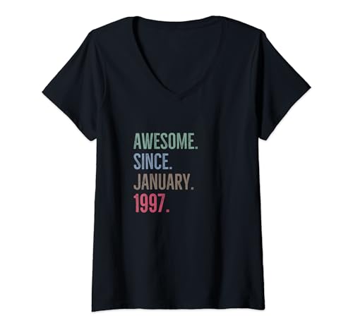 Consigue ahora Mujer Promoción Impresionante idea cumpleaños edad desde enero 1997 Camiseta Cuello V Top Precio 2025 | regaloscumple.com