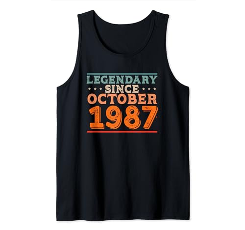 Consigue Cumpleaños ahora Legendario desde octubre 1987 Retro Vintage Fiesta Cumpleaños Camiseta sin Mangas Top Precio 2025 | regaloscumple.com