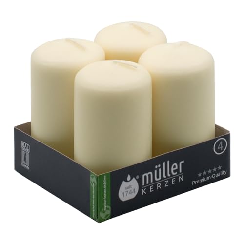 Consigue ahora Muller Velas Pilar - pacote 4 peças 20 horas tempo queima marfim - 48 mm x 90 mm cera sem perfume sem gotejamento longa duração qualidade Catálogo da UE Top Precio 2025 | regaloscumple.com