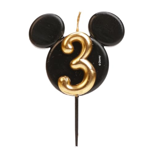 Comprar Dekora - Vela Cumpleaños Mickey Mouse - Velas Disney - Cera Parafina sin Fragancia - Velas para Niños con Orejas Mickey Mouse Negro y Dorado - Tamaño 8 5 cm Cumpleaños - Número 3 Top Precio 2025 | regaloscumple.com