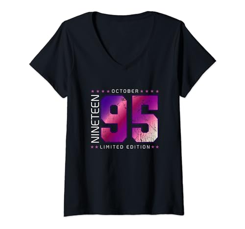 Consigue ahora Mujer 1995 octubre mes año nacimiento cumpleaños Camiseta Cuello V Top BlackFriday Precio 2024 | regaloscumple.com