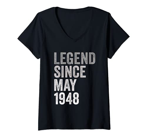 Consigue BlackFriday ahora Mujer Leyenda Desde Mayo 1948 Año Cumpleaños Camiseta Cuello V Rebajas 2025 | regaloscumple.com