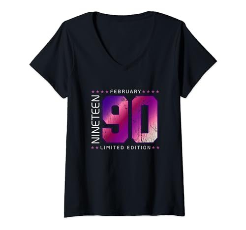 Consigue ahora Mujer BlackFriday 1990 febrero mes año nacimiento cumpleaños Camiseta Cuello V Top Precio 2024 | regaloscumple.com