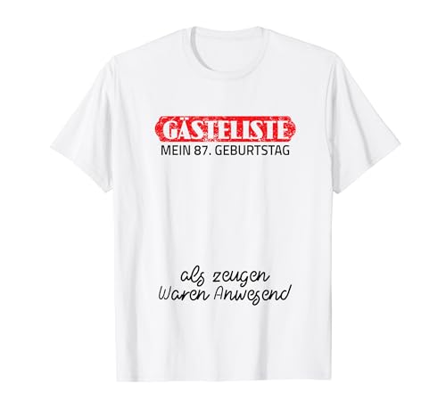 Consigue Catálogo ahora Gästeliste Mein 87. Geburtstag Libro visitas Firma Camiseta Rebajas 2024 | regaloscumple.com
