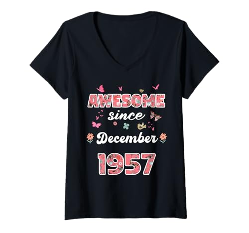 Comprar Mujer Impresionante desde diciembre 1957 flores 1957 Diciembre Cumpleaños Camiseta Cuello V Cumpleaños Rebajas 2024 | regaloscumple.com