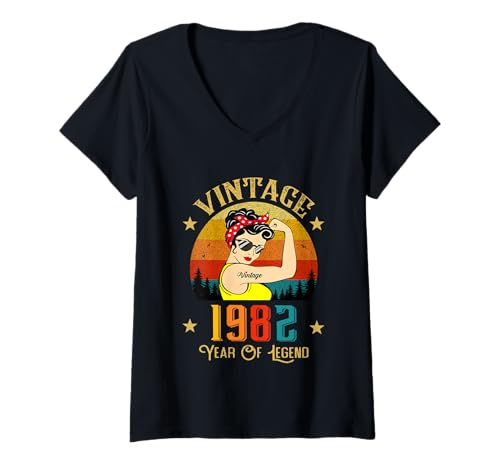 Comprar Mujer Regalos cumpleaños vintage 1982 para mujeres 40 años nacidos 1982 Camiseta Cuello BlackFriday V Rebajas 2024 | regaloscumple.com