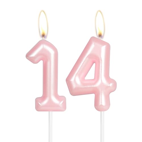 Consigue ahora Vela feliz cumpleaños número 14 color rosa con el número 14 decoración velas pastel cumpleaños velas para tartas para niñas y mujeres aniversario boda Regalos Ofertas 2024 | regaloscumple.com