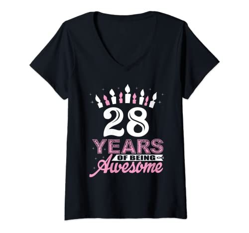 Consigue ahora Mujer Camisas cumpleaños 28 años para mujer - Vela regalo Camiseta Cuello Regalos V Rebajas 2025 | regaloscumple.com