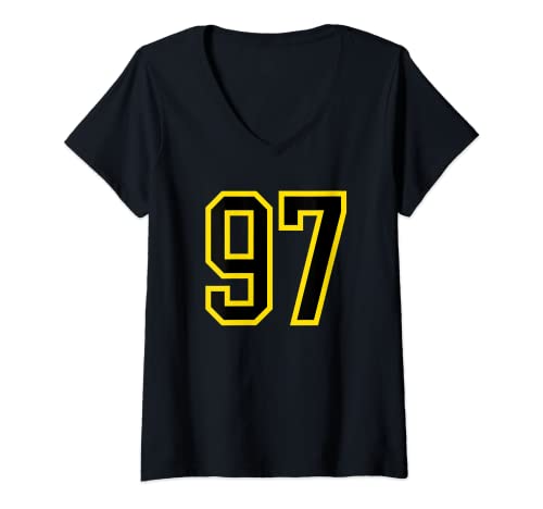 Comprar Mujer Número Catálogo camiseta #97 cumpleaños amarillo y negro número deportes 97 Camiseta Cuello V Top Precio 2025 | regaloscumple.com