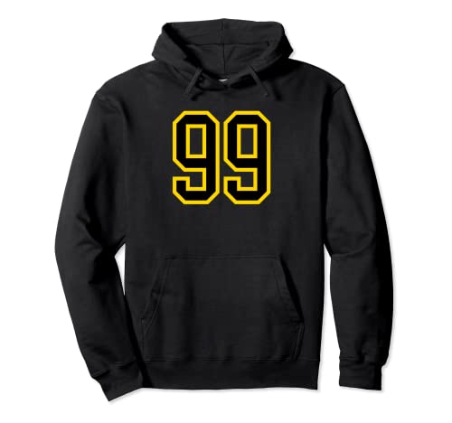 Consigue ahora Número camiseta # 99 cumpleaños amarillo y negro número Navidad deportivo 99 Sudadera con Capucha Top Precio 2025 | regaloscumple.com