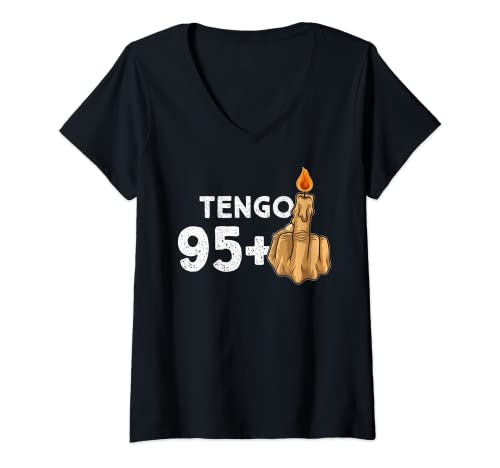 Comprar Mujer 95+1 Dedo Medio Vela Ideas para regalar De Cumpleaños Para El 96º Cumpleaños Camiseta Cuello V Ofertas 2025 | regaloscumple.com