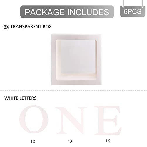 Mejores precios Decoraciones primer cumpleaños niña, cajas transparentes con letra, globos telón del cumpleaños